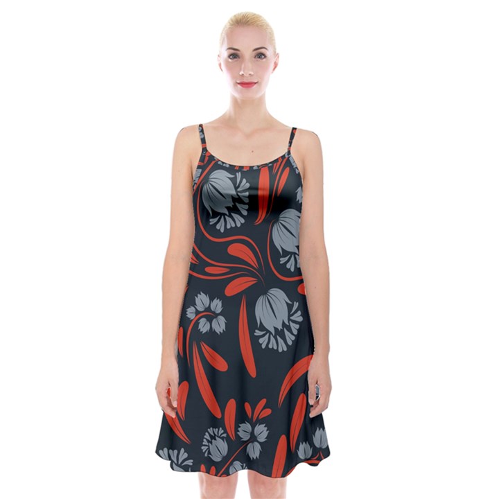 Folk flowers print Floral pattern Ethnic art Spaghetti Strap Velvet Dress