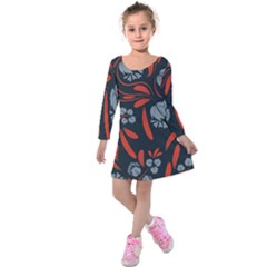 Folk Flowers Print Floral Pattern Ethnic Art Kids  Long Sleeve Velvet Dress by Eskimos