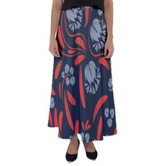 Folk Flowers Print Floral Pattern Ethnic Art Flared Maxi Skirt by Eskimos