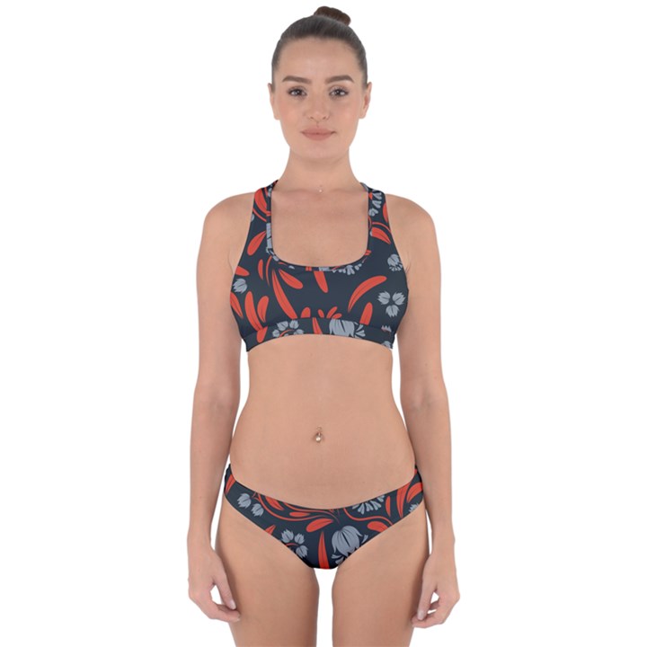 Folk flowers print Floral pattern Ethnic art Cross Back Hipster Bikini Set