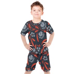 Folk Flowers Print Floral Pattern Ethnic Art Kids  Tee And Shorts Set by Eskimos