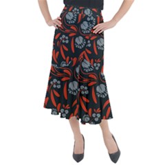 Folk Flowers Print Floral Pattern Ethnic Art Midi Mermaid Skirt by Eskimos