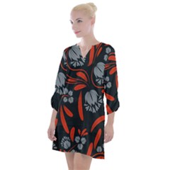 Folk Flowers Print Floral Pattern Ethnic Art Open Neck Shift Dress by Eskimos