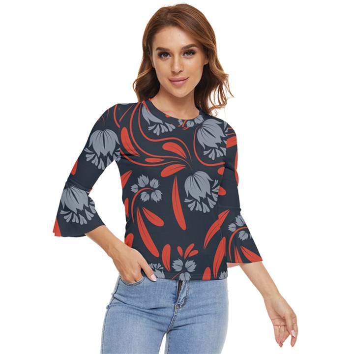 Folk flowers print Floral pattern Ethnic art Bell Sleeve Top