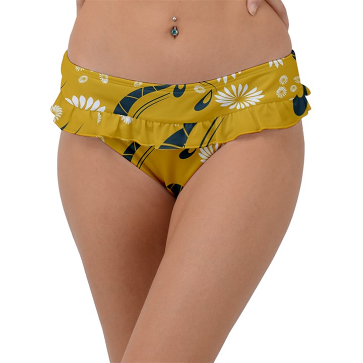 Folk flowers print Floral pattern Ethnic art Frill Bikini Bottom