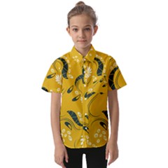 Folk Flowers Print Floral Pattern Ethnic Art Kids  Short Sleeve Shirt