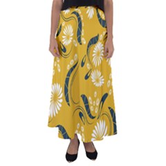 Folk Flowers Print Floral Pattern Ethnic Art Flared Maxi Skirt by Eskimos