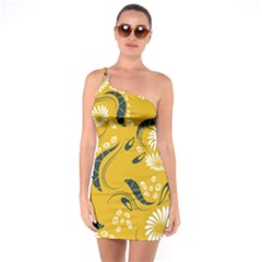 Folk Flowers Print Floral Pattern Ethnic Art One Soulder Bodycon Dress by Eskimos