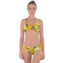 Folk Flowers Print Floral Pattern Ethnic Art Criss Cross Bikini Set by Eskimos