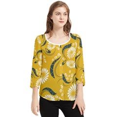 Folk Flowers Print Floral Pattern Ethnic Art Chiffon Quarter Sleeve Blouse by Eskimos