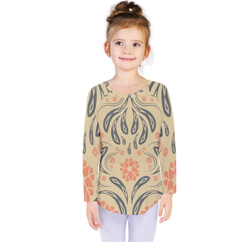 Folk Flowers Print Floral Pattern Ethnic Art Kids  Long Sleeve Tee by Eskimos