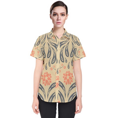 Folk Flowers Print Floral Pattern Ethnic Art Women s Short Sleeve Shirt by Eskimos