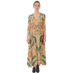 Folk flowers print Floral pattern Ethnic art Button Up Boho Maxi Dress