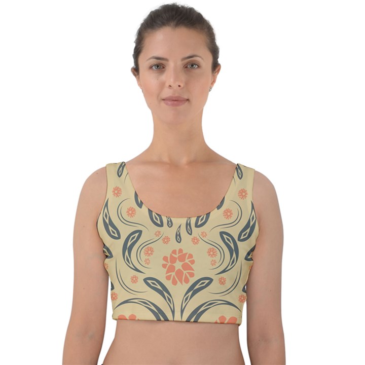 Folk flowers print Floral pattern Ethnic art Velvet Crop Top