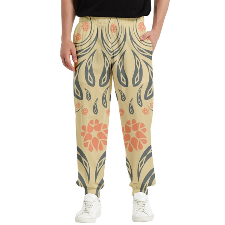 Folk flowers print Floral pattern Ethnic art Men s Elastic Waist Pants