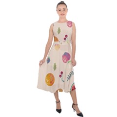 Summer Fruit Midi Tie-back Chiffon Dress by SychEva