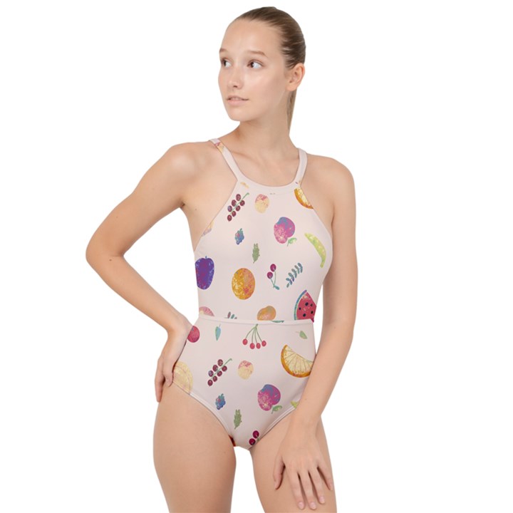 Summer Fruit High Neck One Piece Swimsuit