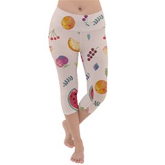 Summer Fruit Lightweight Velour Capri Yoga Leggings by SychEva