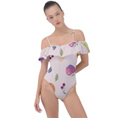 Summer Fruit Frill Detail One Piece Swimsuit by SychEva