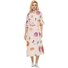 Summer Fruit Double Cuff Midi Dress