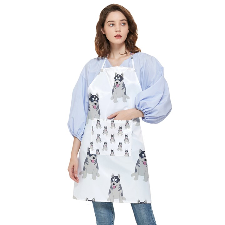 Cute Husky Puppies Pocket Apron