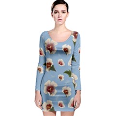 Hibiscus Flowers Long Sleeve Bodycon Dress