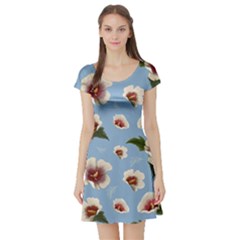 Hibiscus Flowers Short Sleeve Skater Dress by SychEva