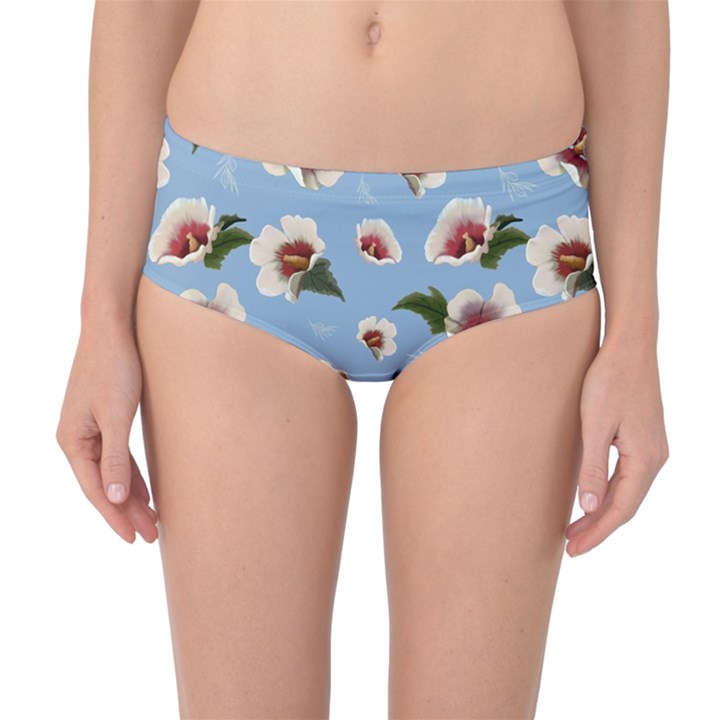 Hibiscus Flowers Mid-Waist Bikini Bottoms