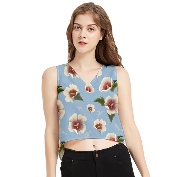 Hibiscus Flowers V-Neck Cropped Tank Top