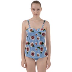 Hibiscus Flowers Twist Front Tankini Set by SychEva