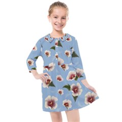 Hibiscus Flowers Kids  Quarter Sleeve Shirt Dress by SychEva