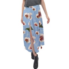 Hibiscus Flowers Velour Split Maxi Skirt by SychEva