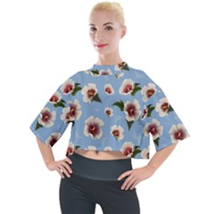 Hibiscus Flowers Mock Neck Tee by SychEva