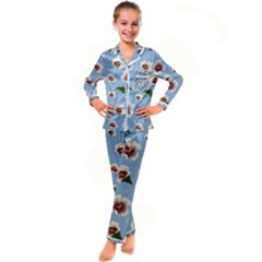 Hibiscus Flowers Kid s Satin Long Sleeve Pajamas Set by SychEva