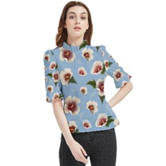 Hibiscus Flowers Frill Neck Blouse