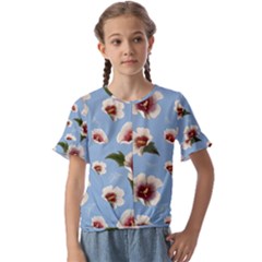 Hibiscus Flowers Kids  Cuff Sleeve Scrunch Bottom Tee