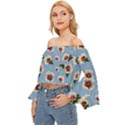 Hibiscus Flowers Off Shoulder Flutter Bell Sleeve Top View2