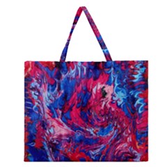 Painted Feathers Zipper Large Tote Bag by kaleidomarblingart