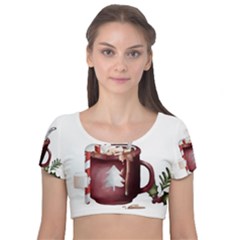 Christmas Joy Velvet Short Sleeve Crop Top  by Blueketchupshop