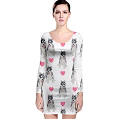 Little Husky With Hearts Long Sleeve Bodycon Dress by SychEva