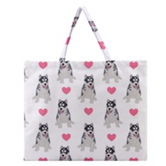 Little Husky With Hearts Zipper Large Tote Bag by SychEva