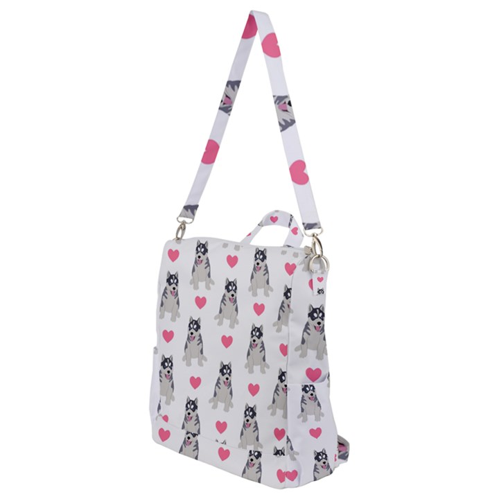 Little Husky With Hearts Crossbody Backpack