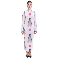 Little Husky With Hearts Turtleneck Maxi Dress by SychEva