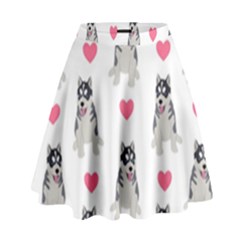 Little Husky With Hearts High Waist Skirt by SychEva