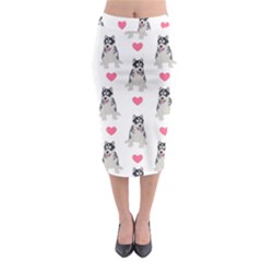 Little Husky With Hearts Midi Pencil Skirt by SychEva