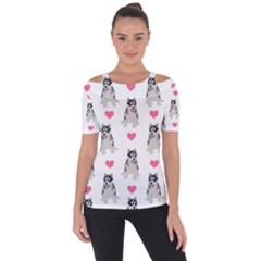 Little Husky With Hearts Shoulder Cut Out Short Sleeve Top by SychEva