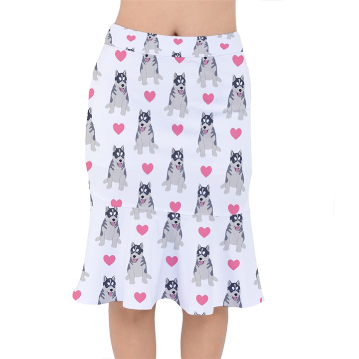 Little Husky With Hearts Short Mermaid Skirt