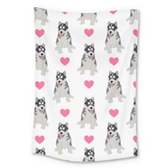 Little Husky With Hearts Large Tapestry by SychEva