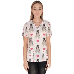 Little Husky With Hearts Women s V-neck Scrub Top by SychEva