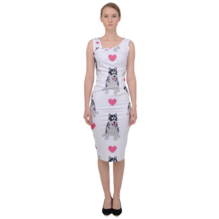 Little Husky With Hearts Sleeveless Pencil Dress